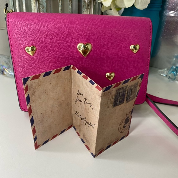Karl Lagerfeld Pink and Gold Metal Hearts Crossbody - Picture 8 of 11